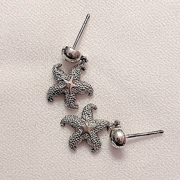 Mini Starfish Sterling Silver Dangle Earrings - Picture 2 of 6
